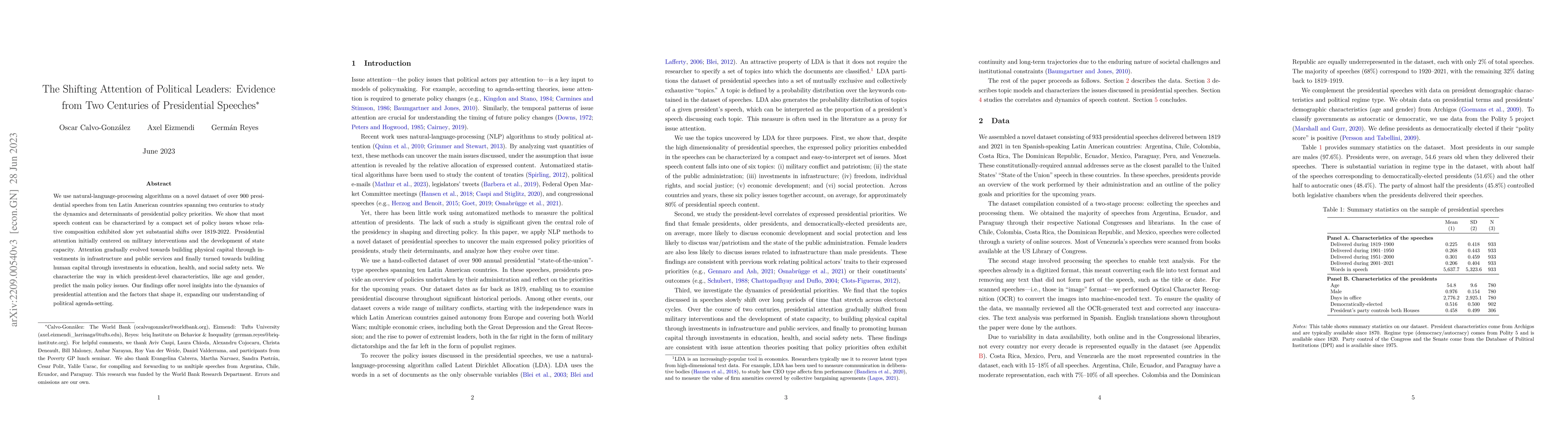 Thumbnail for The Shifting Attention of Political Leaders: Evidence from Two Centuries
  of Presidential Speeches