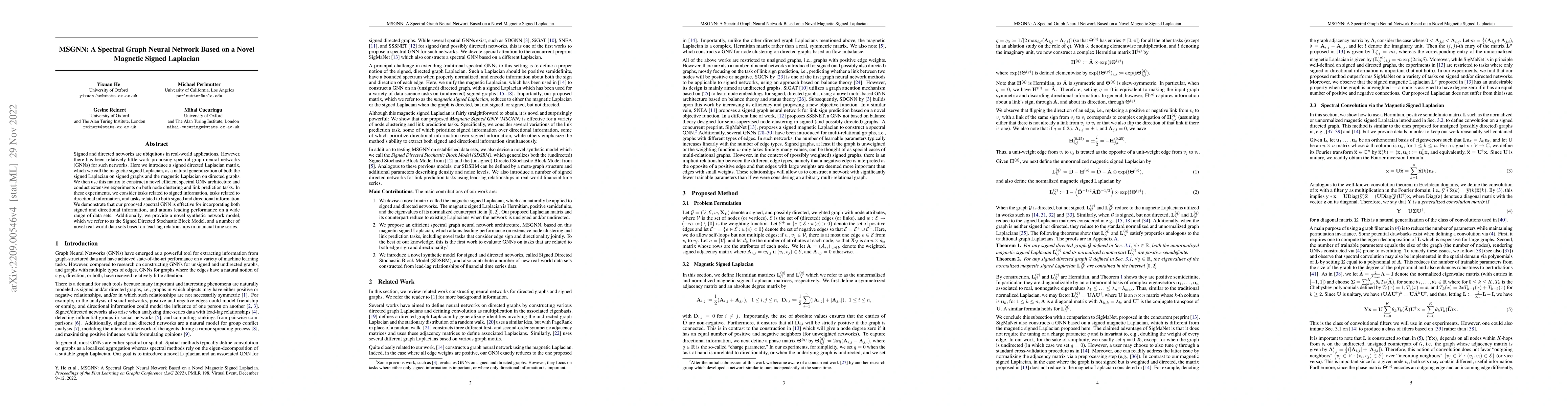 Thumbnail for MSGNN: A Spectral Graph Neural Network Based on a Novel Magnetic Signed
  Laplacian