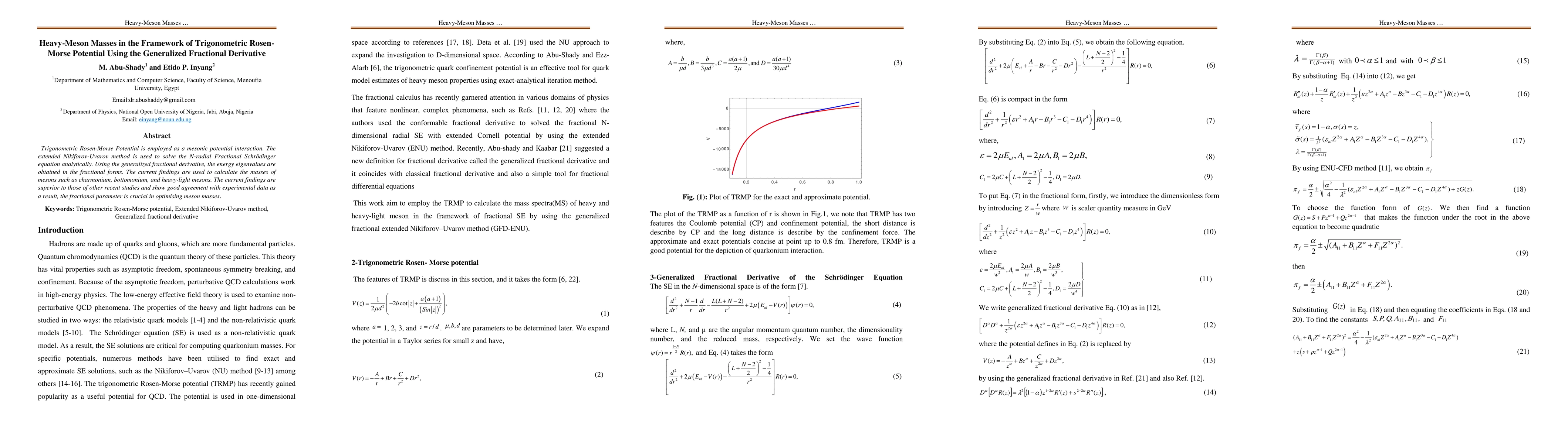 Thumbnail for Heavy-Meson Masses in the Framework of Trigonometric Rosen-Morse
  Potential Using the Generalized Fractional Derivative