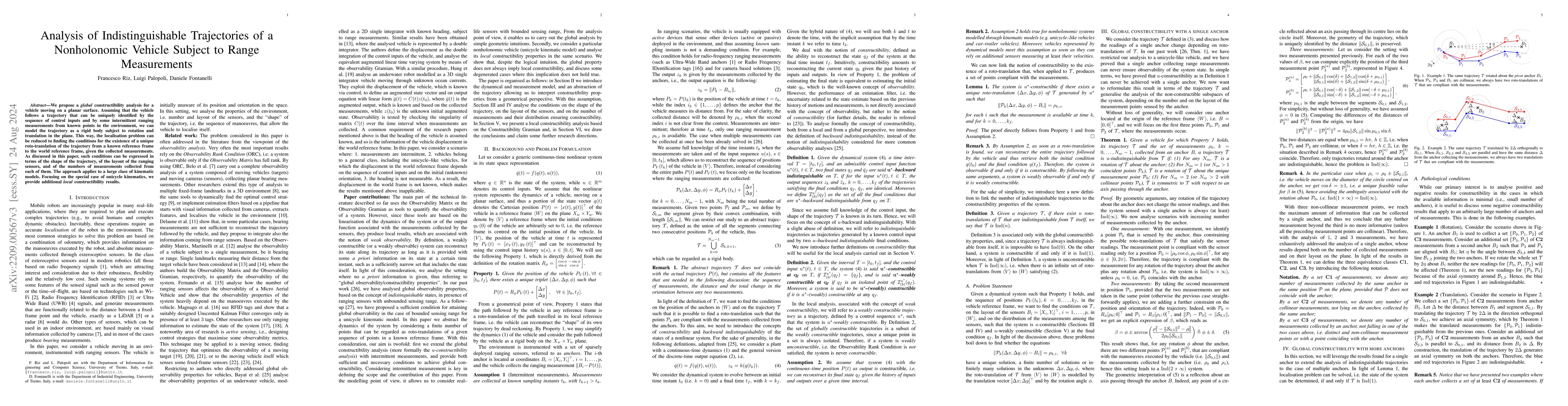 Thumbnail for Analysis of Indistinguishable Trajectories of a Nonholonomic Vehicle
  Subject to Range Measurements