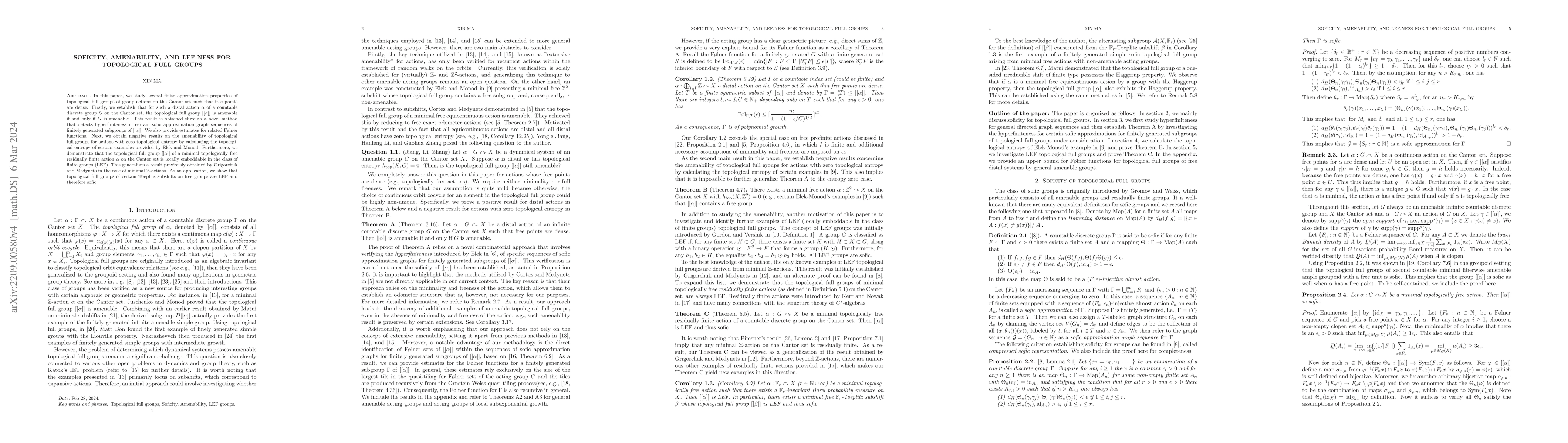 Thumbnail for Soficity, Amenability, and LEF-ness for topological full groups