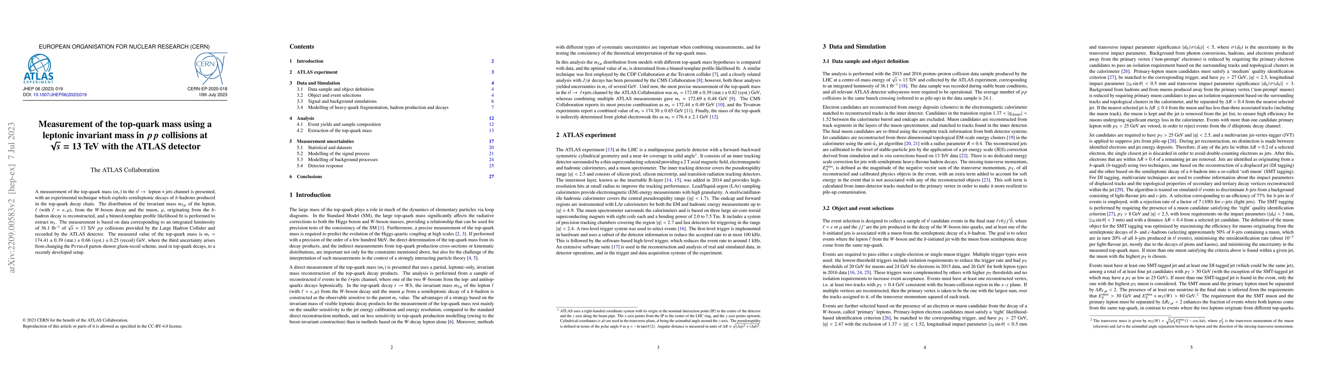 Thumbnail for Measurement of the top-quark mass using a leptonic invariant mass in
  $pp$ collisions at $\sqrt{s}=13~\textrm{TeV}$ with the ATLAS detector