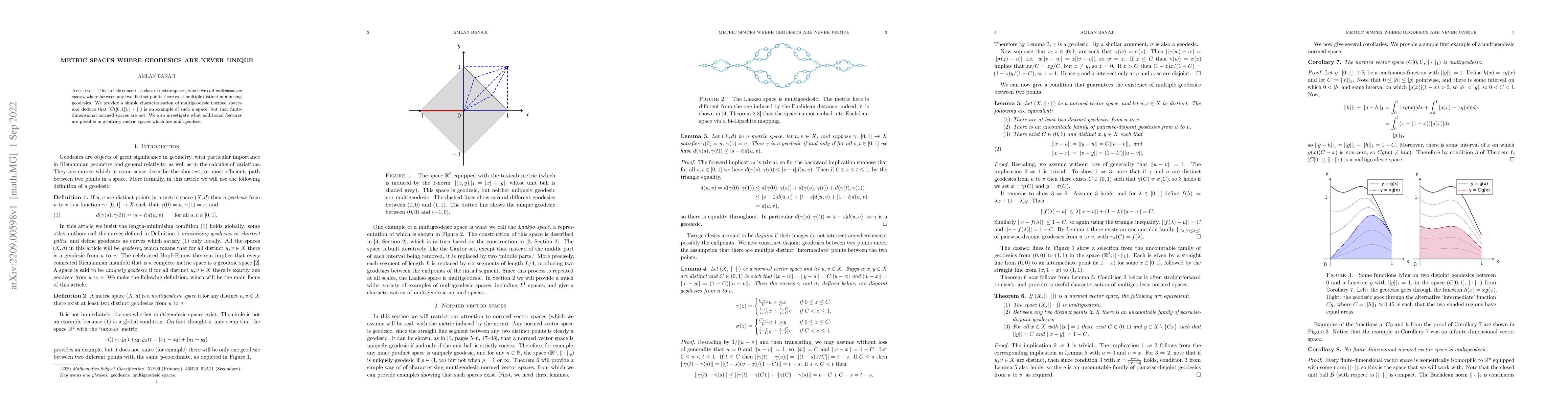 Thumbnail for Metric Spaces where Geodesics are Never Unique