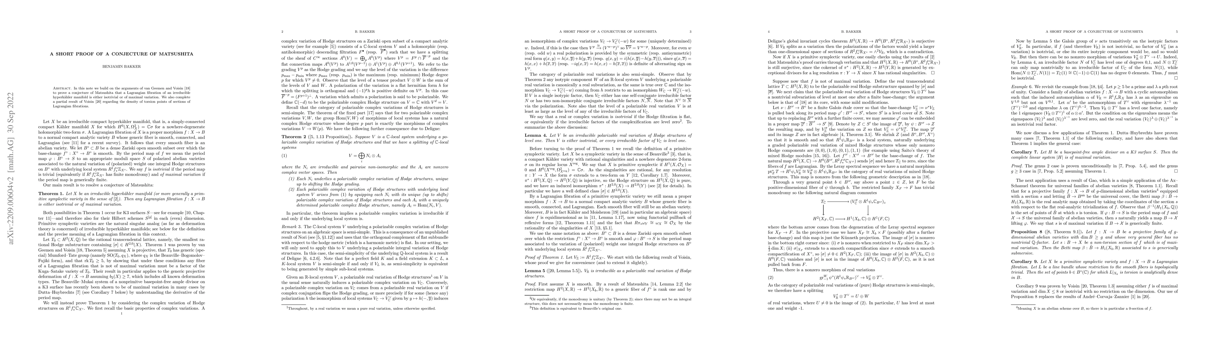 Thumbnail for A short proof of a conjecture of Matsushita