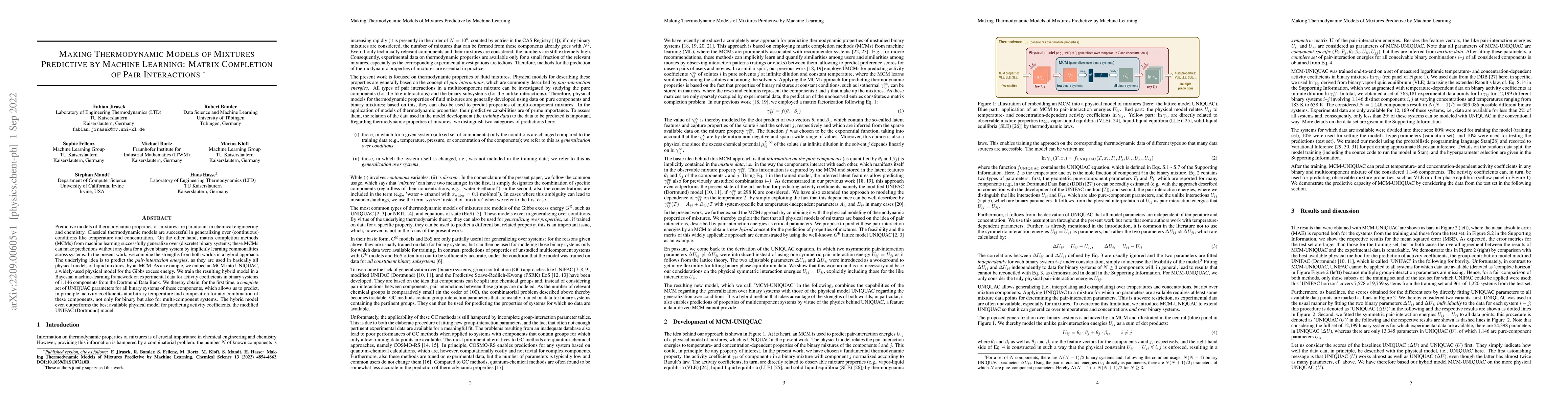 Thumbnail for Making Thermodynamic Models of Mixtures Predictive by Machine Learning:
  Matrix Completion of Pair Interactions