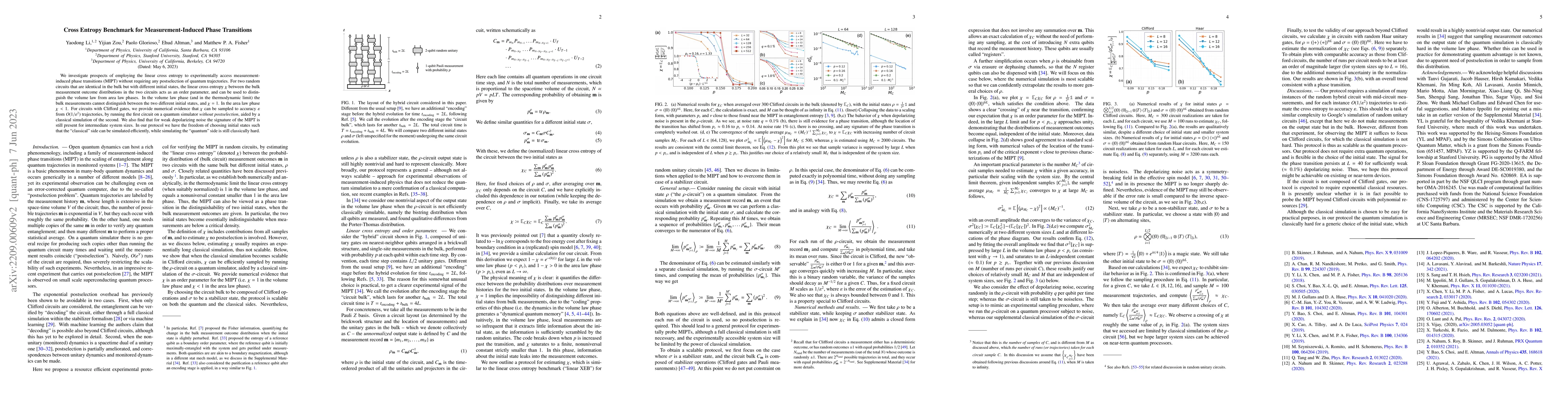 Thumbnail for Cross Entropy Benchmark for Measurement-Induced Phase Transitions