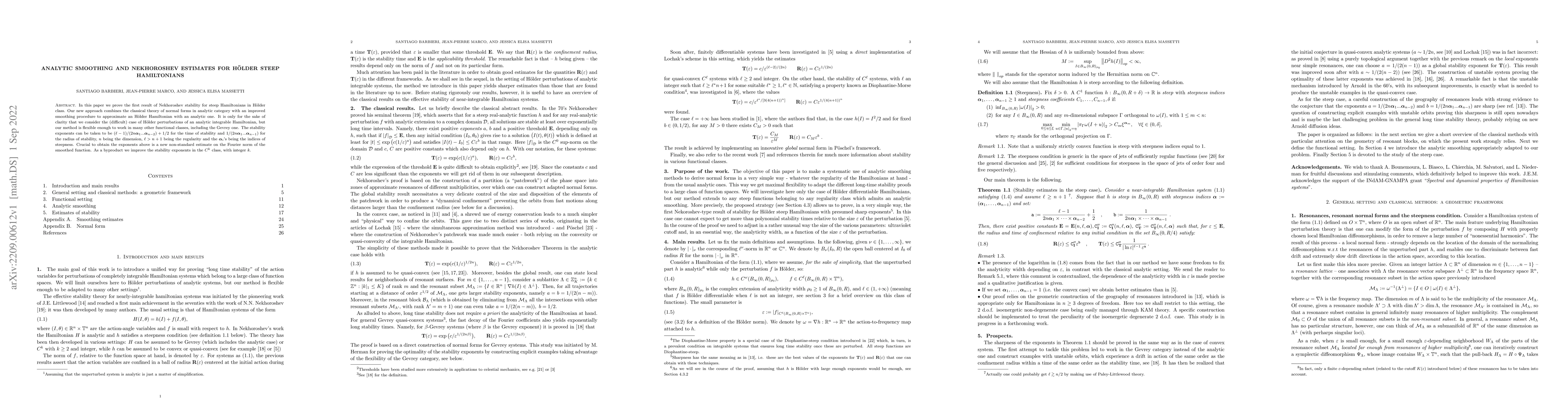 Thumbnail for Analytic Smoothing and Nekhoroshev estimates for H\"older steep
  Hamiltonians