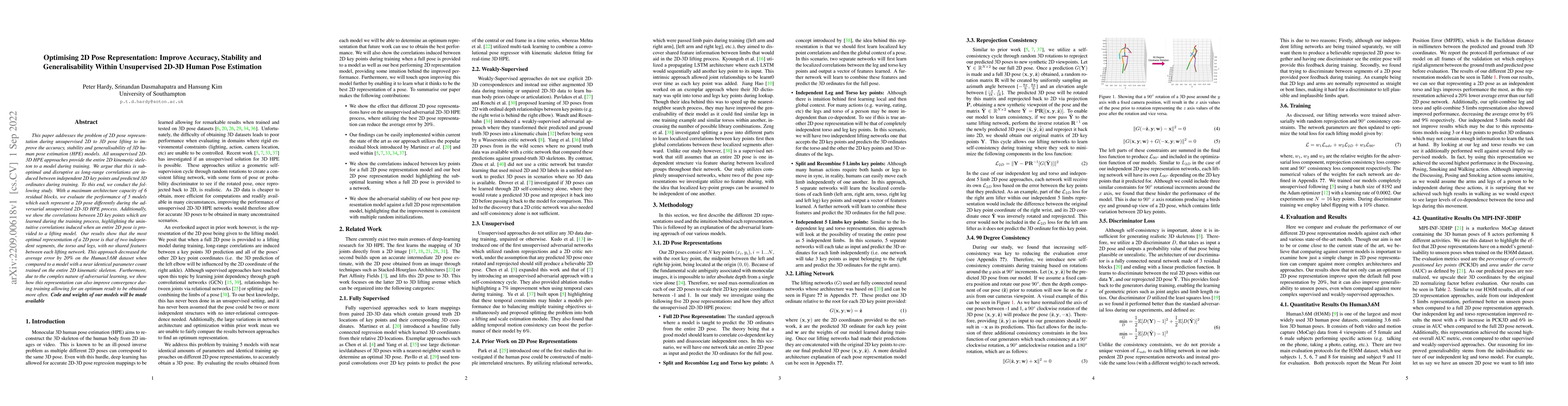 Thumbnail for Optimising 2D Pose Representation: Improve Accuracy, Stability and
  Generalisability Within Unsupervised 2D-3D Human Pose Estimation