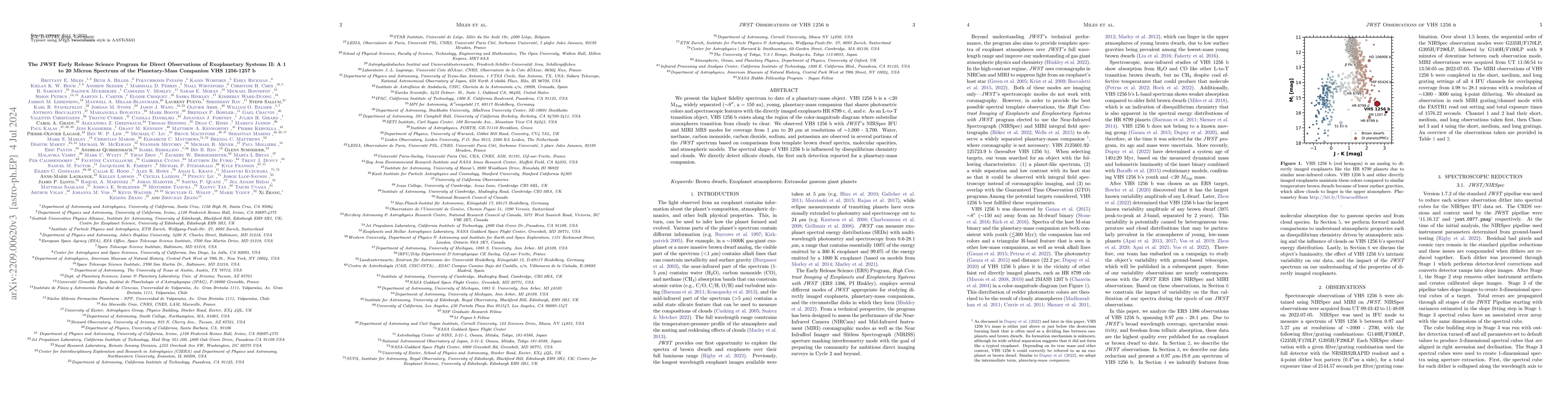 Thumbnail for The JWST Early Release Science Program for Direct Observations of
  Exoplanetary Systems II: A 1 to 20 Micron Spectrum of the Planetary-Mass
  Companion VHS 1256-1257 b