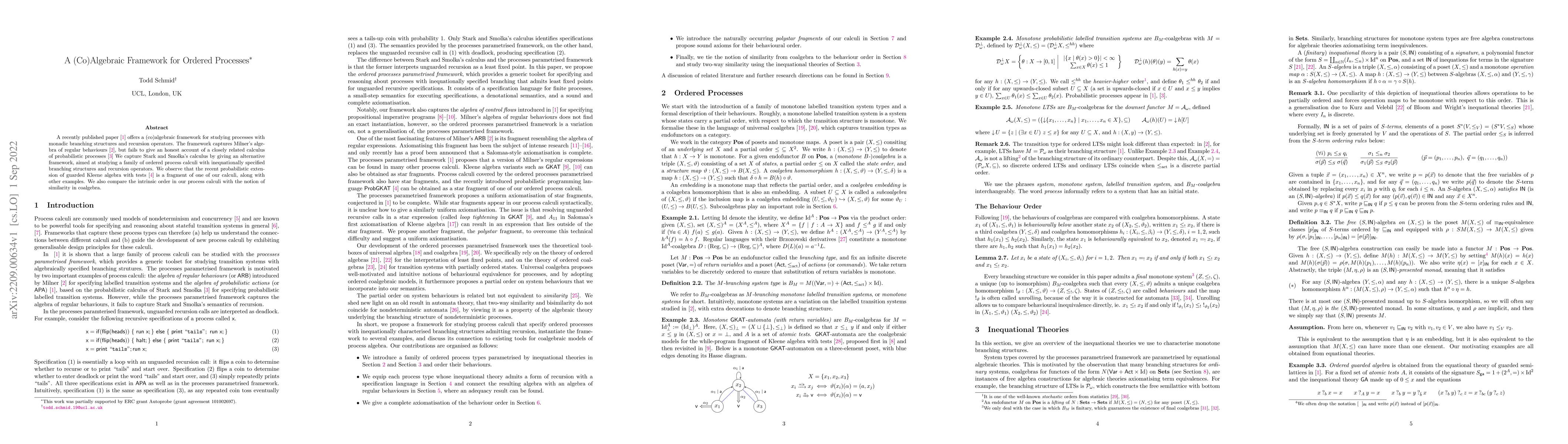 Thumbnail for A (Co)Algebraic Framework for Ordered Processes