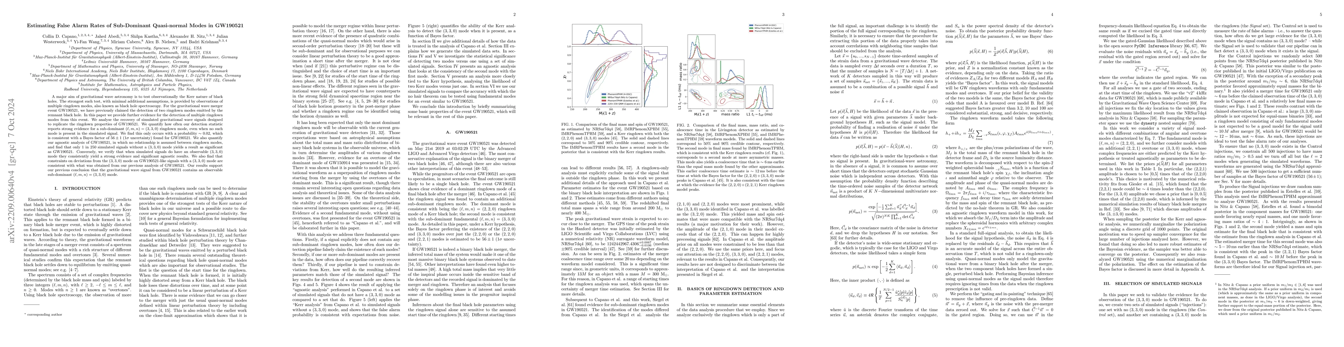Thumbnail for Statistical validation of the detection of a sub-dominant quasi-normal
  mode in GW190521