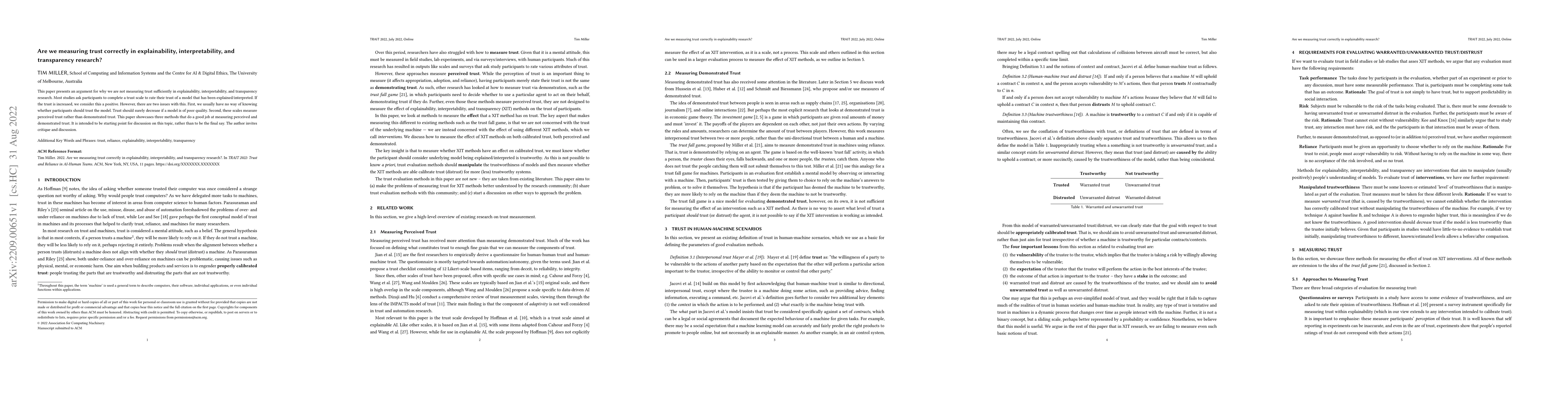 Thumbnail for Are we measuring trust correctly in explainability, interpretability,
  and transparency research?