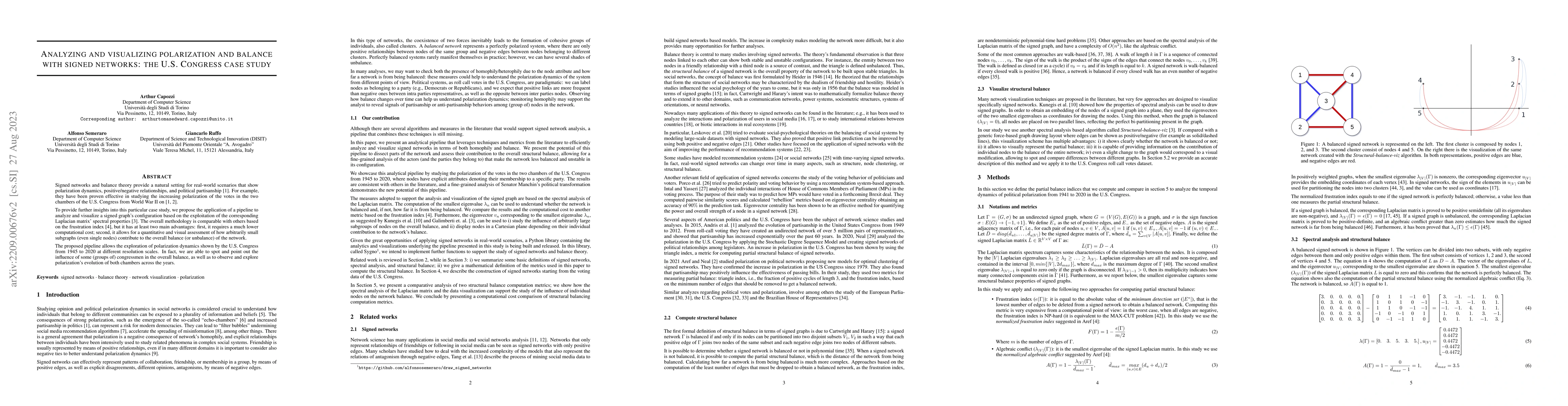 Thumbnail for Analyzing and visualizing polarization and balance with signed networks:
  the U.S. Congress case study