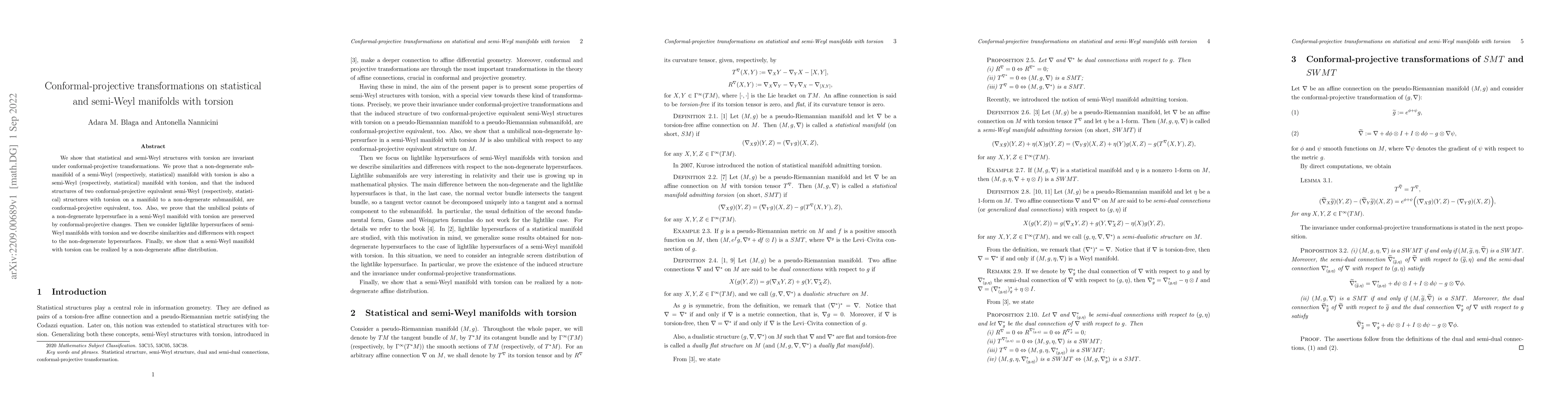Thumbnail for Conformal-projective transformations on statistical and semi-Weyl
  manifolds with torsion
