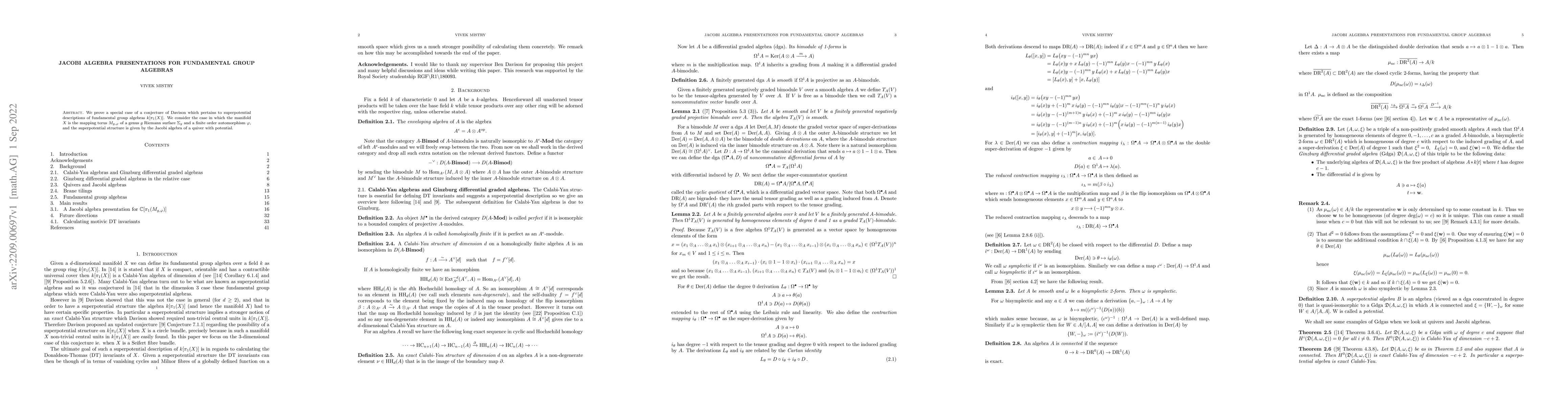 Thumbnail for Jacobi algebra presentations for fundamental group algebras