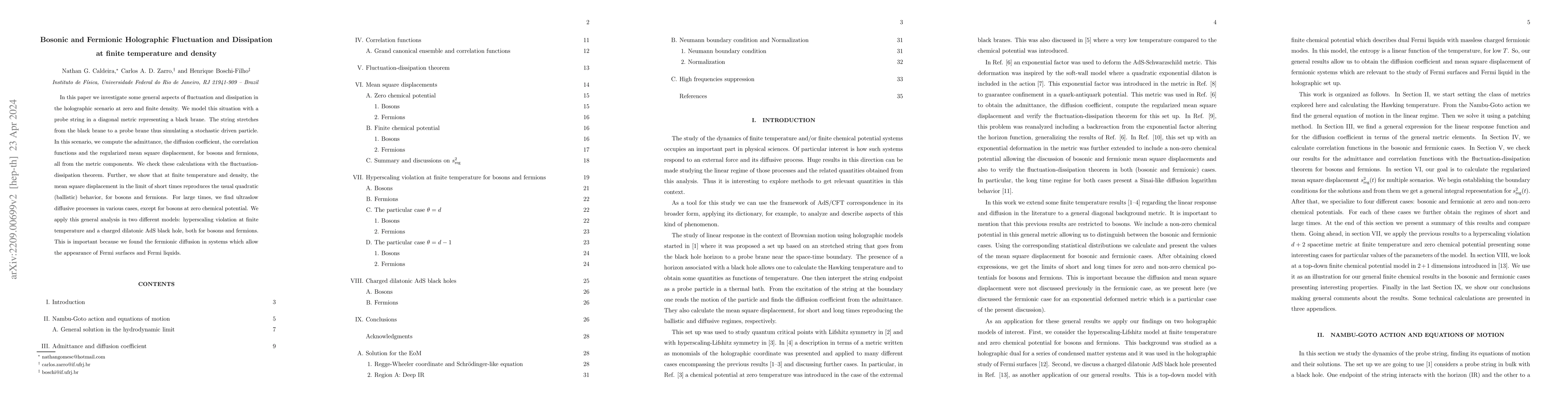 Thumbnail for Bosonic and Fermionic Holographic Fluctuation and Dissipation at finite
  temperature and density