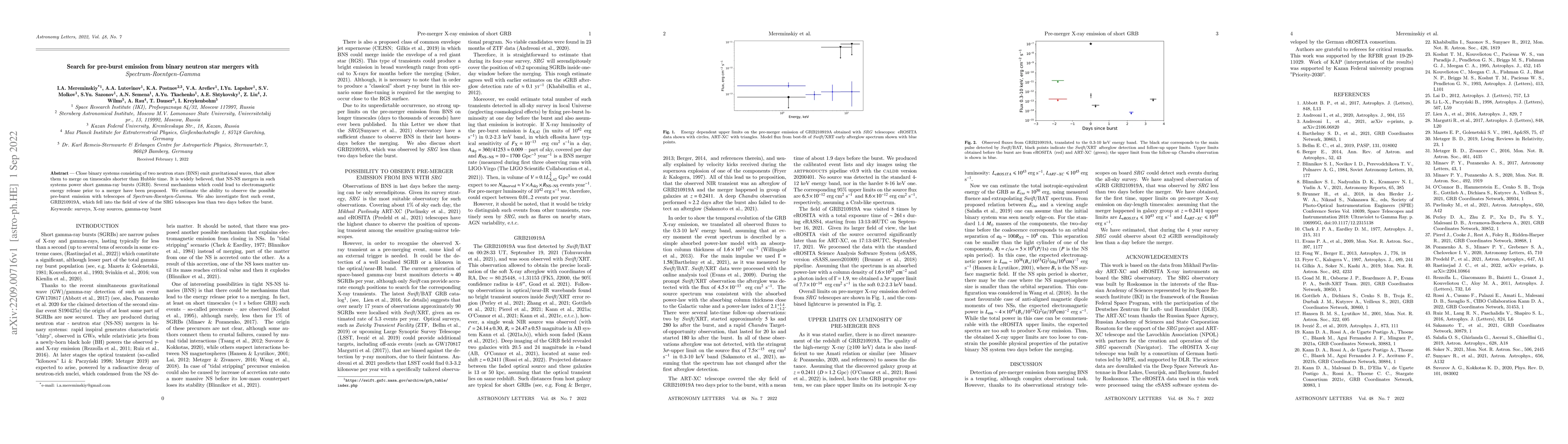 Thumbnail for Search for pre-burst emission from binary neutron star mergers with
  Spectrum-Roentgen-Gamma