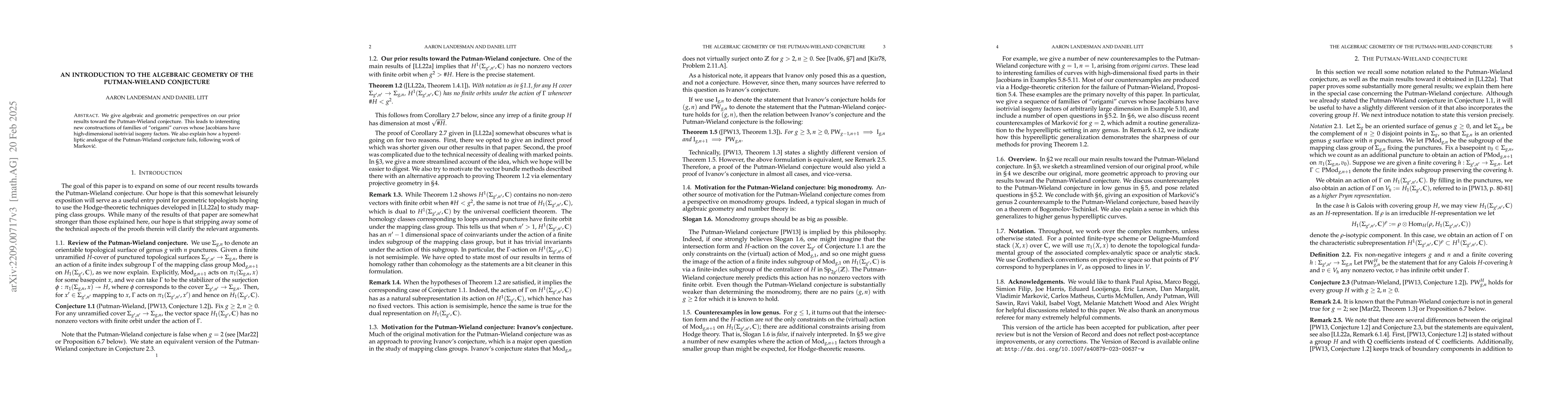 Thumbnail for An introduction to the algebraic geometry of the Putman-Wieland
  conjecture
