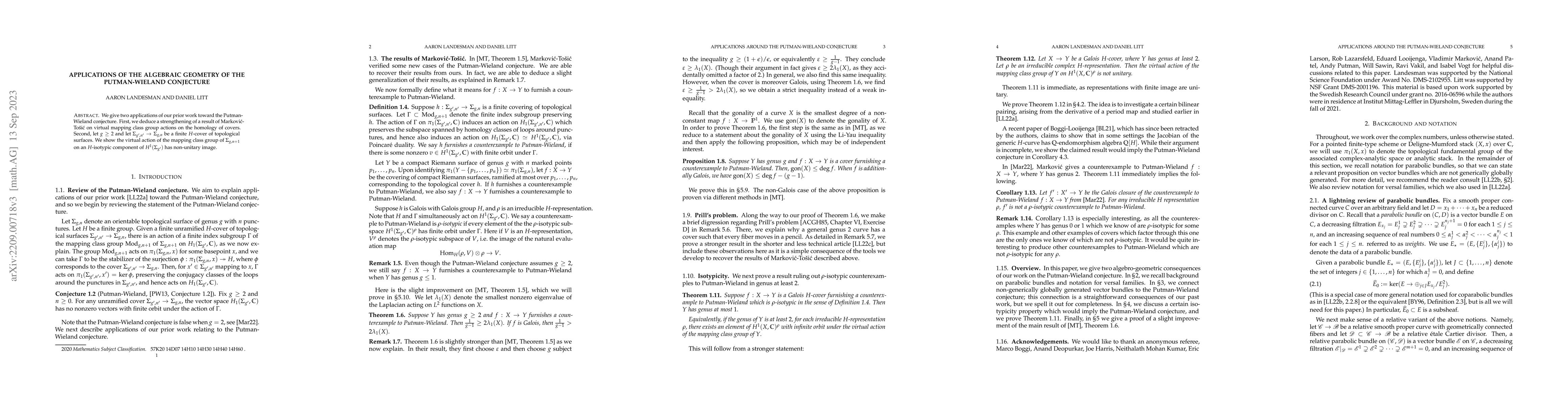 Thumbnail for Applications of the algebraic geometry of the Putman-Wieland conjecture