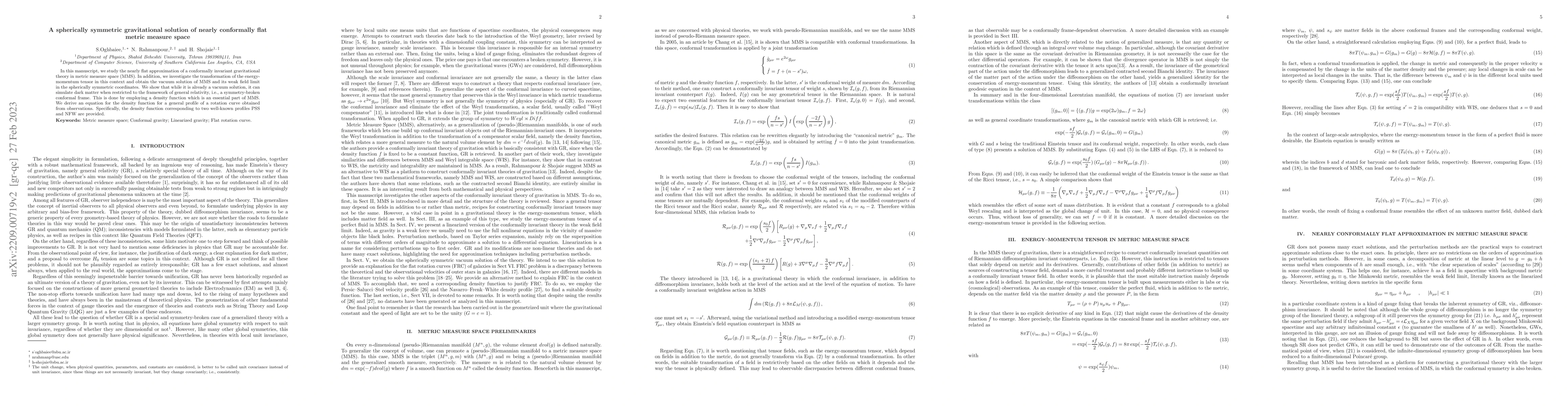 Thumbnail for A spherically symmetric gravitational solution of nearly conformally
  flat metric~measure~space