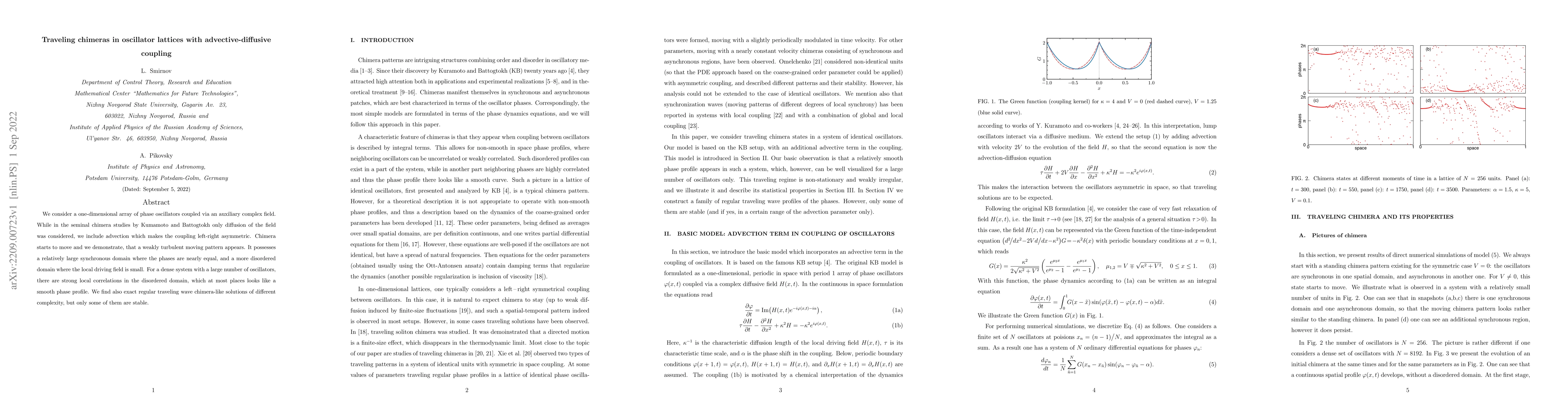 Thumbnail for Traveling chimeras in oscillator lattices with advective-diffusive
  coupling