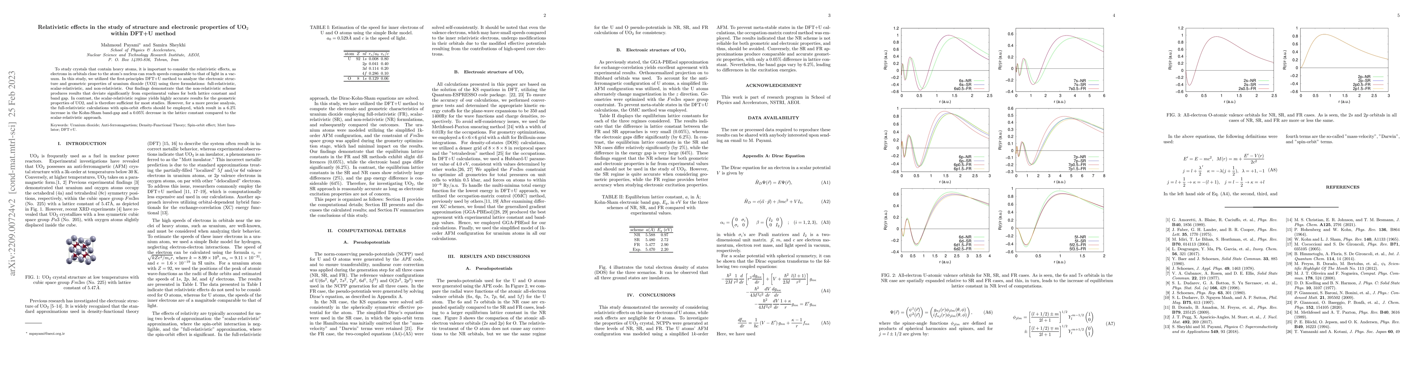 Thumbnail for Relativistic effects in the study of structure and electronic properties
  of UO$_2$ within DFT+U method