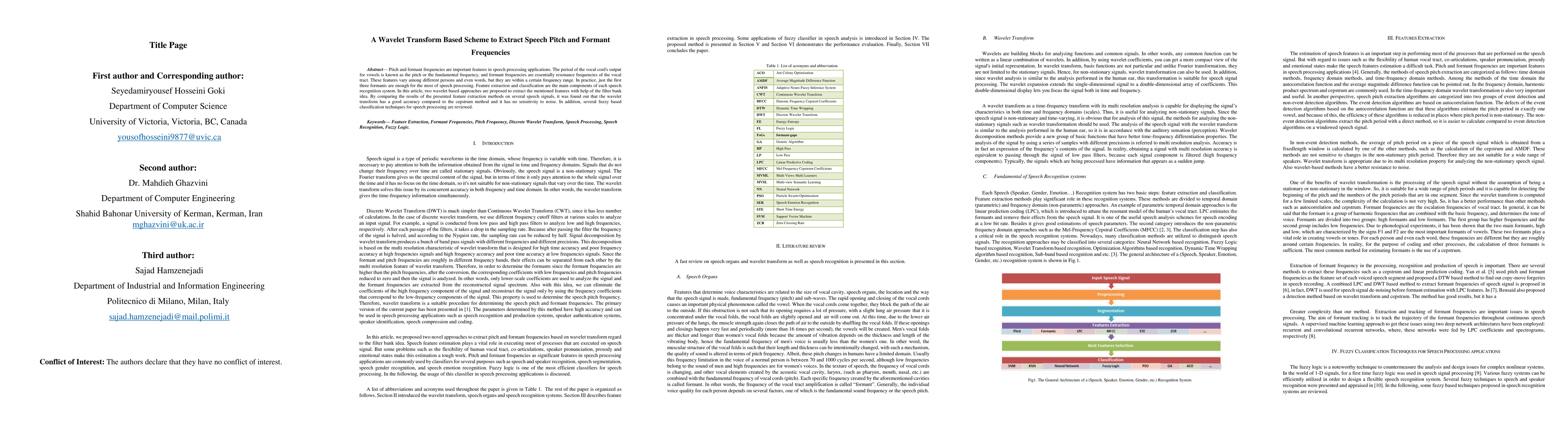 Thumbnail for A Wavelet Transform Based Scheme to Extract Speech Pitch and Formant
  Frequencies