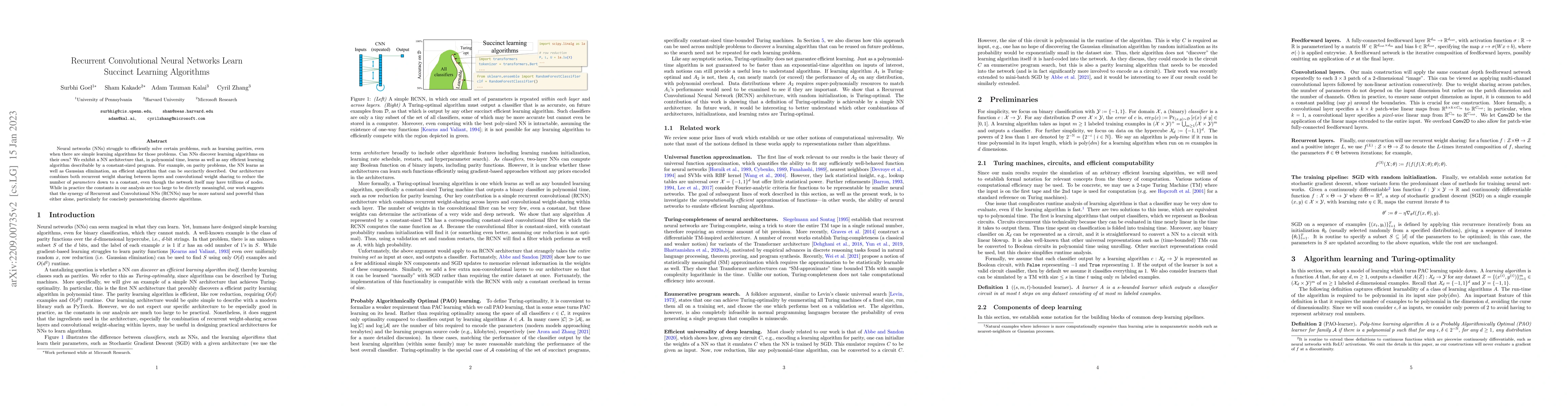 Thumbnail for Recurrent Convolutional Neural Networks Learn Succinct Learning
  Algorithms
