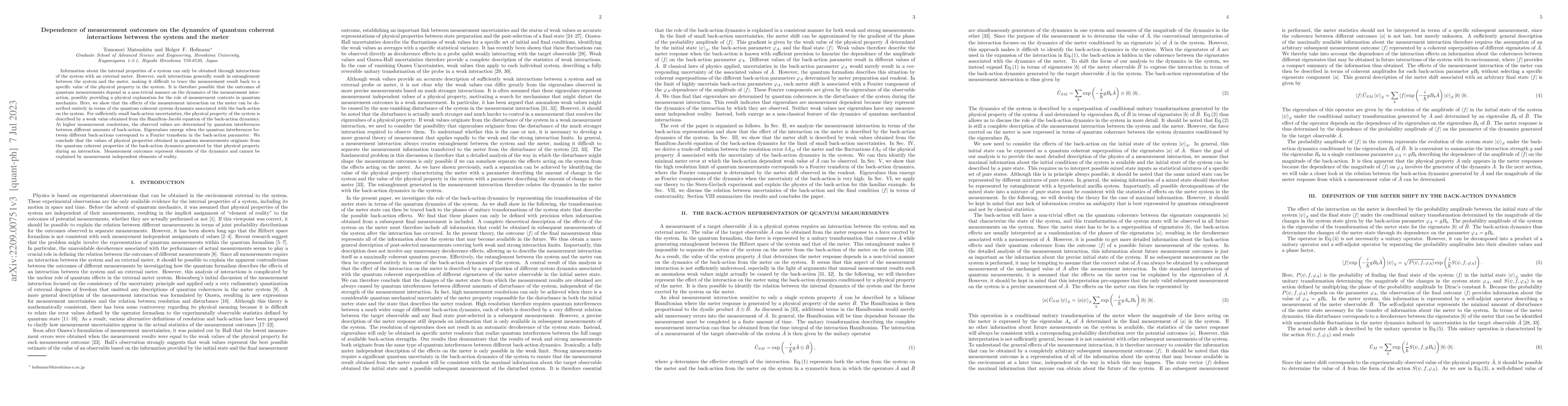 Thumbnail for Dependence of measurement outcomes on the dynamics of quantum coherent
  interactions between the system and the meter