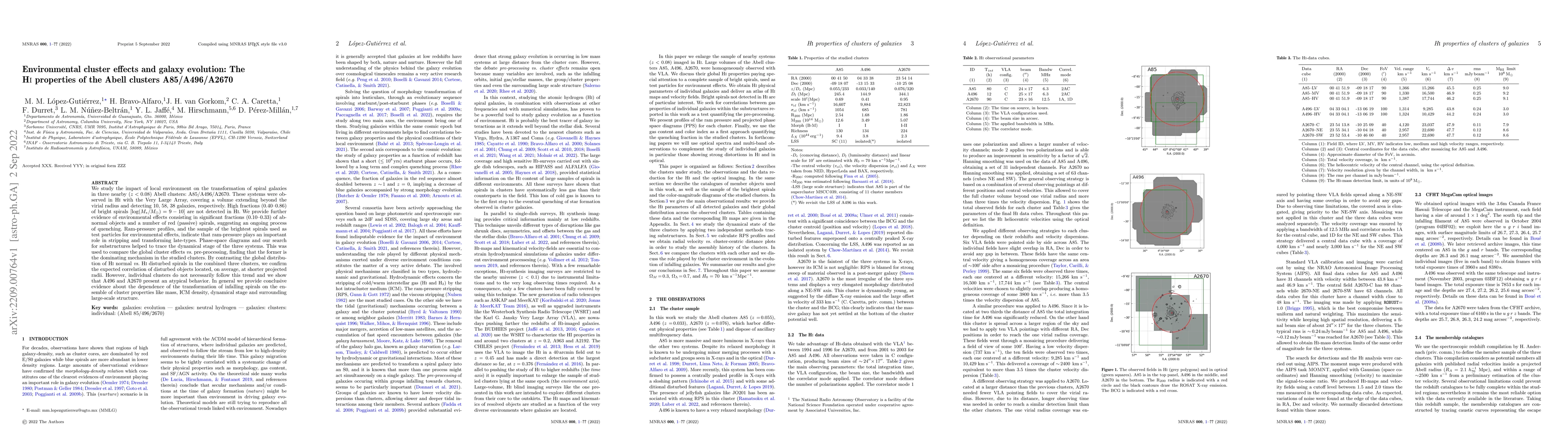 Thumbnail for Environmental cluster effects and galaxy evolution: The HI properties of
  the Abell clusters A85/A496/A2670