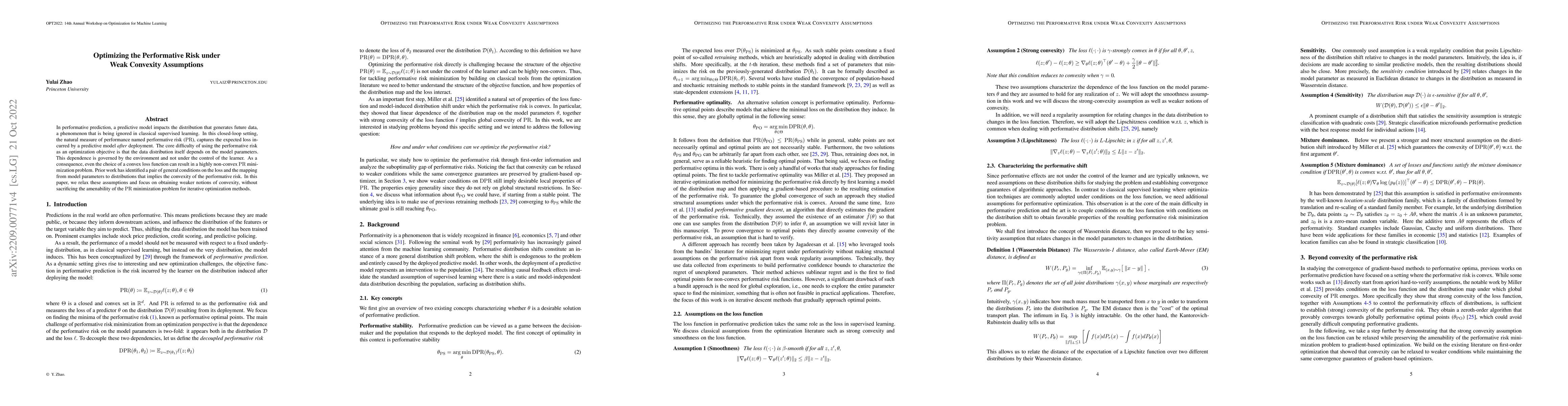 Thumbnail for Optimizing the Performative Risk under Weak Convexity Assumptions