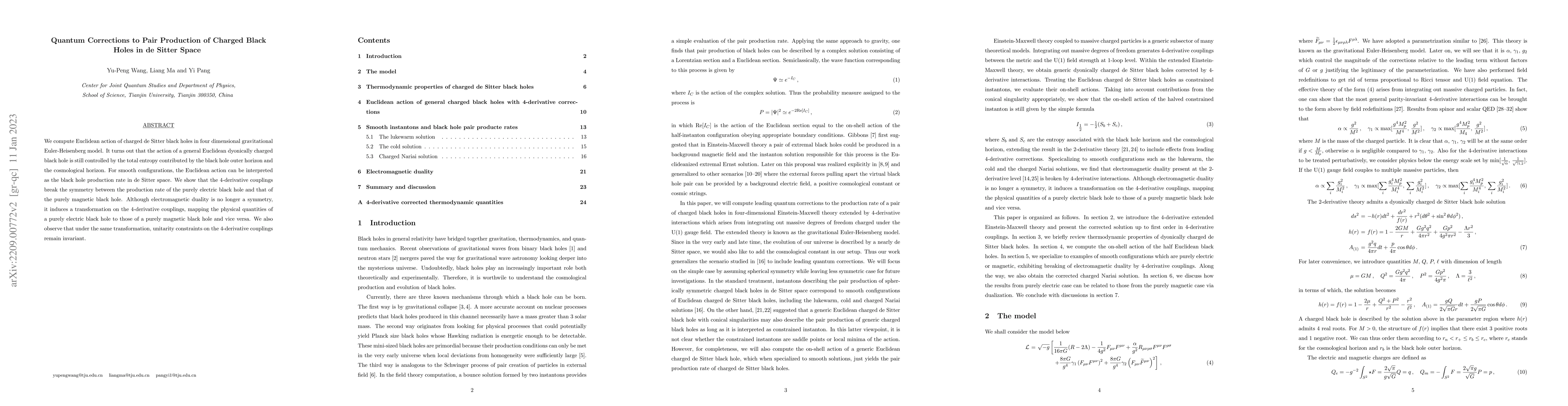 Thumbnail for Quantum Corrections to Pair Production of Charged Black Holes in de
  Sitter Space