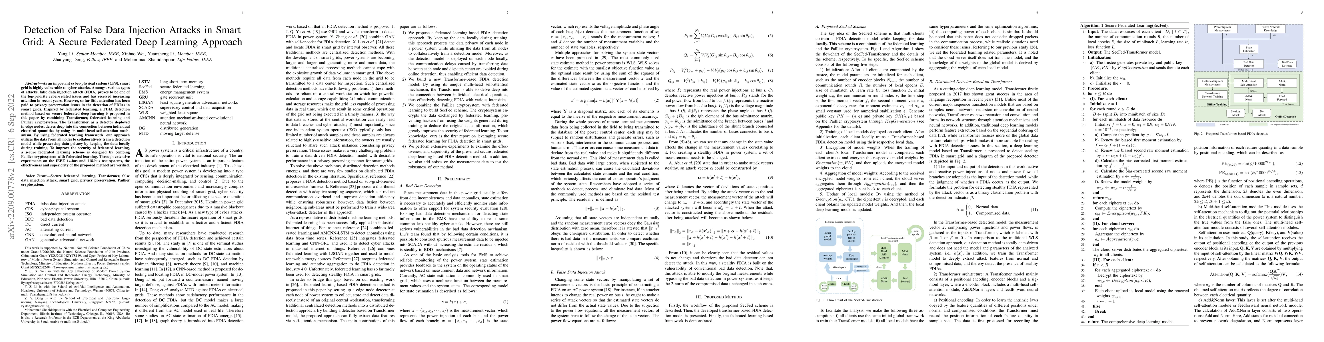 Thumbnail for Detection of False Data Injection Attacks in Smart Grid: A Secure
  Federated Deep Learning Approach
