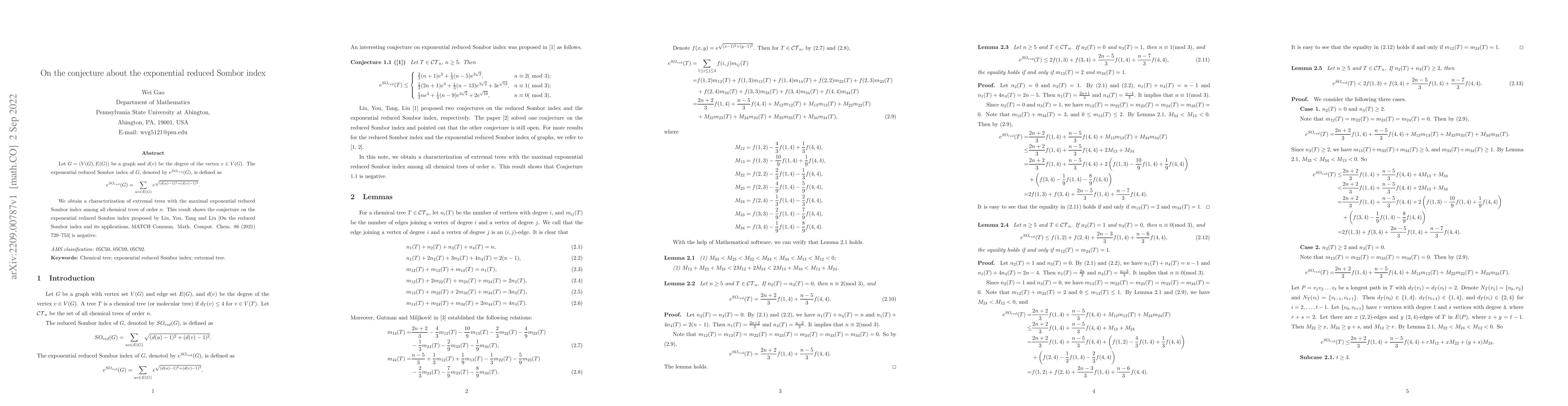 Thumbnail for On the conjecture about the exponential reduced Sombor index
