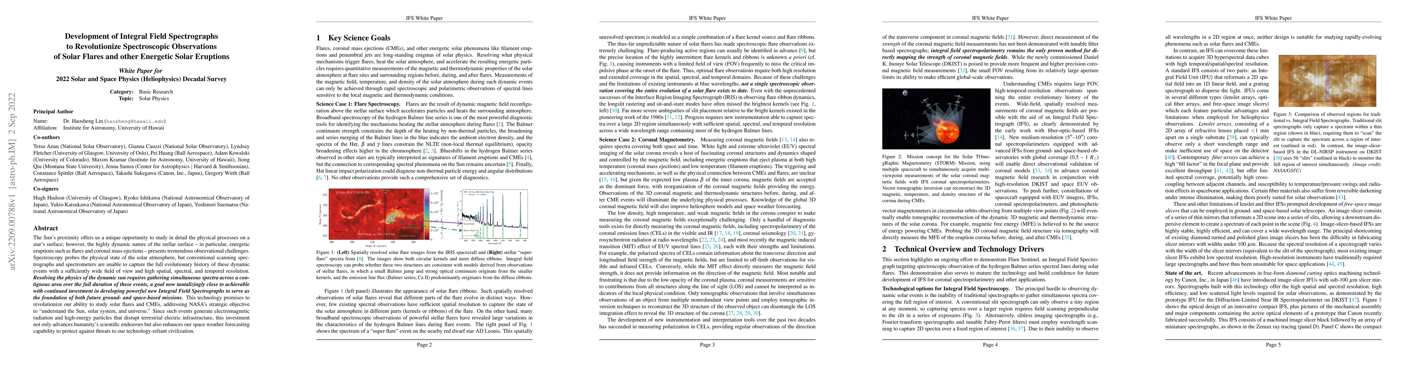Thumbnail for Development of Integral Field Spectrographs to Revolutionize
  Spectroscopic Observations of Solar Flares and other Energetic Solar
  Eruptions