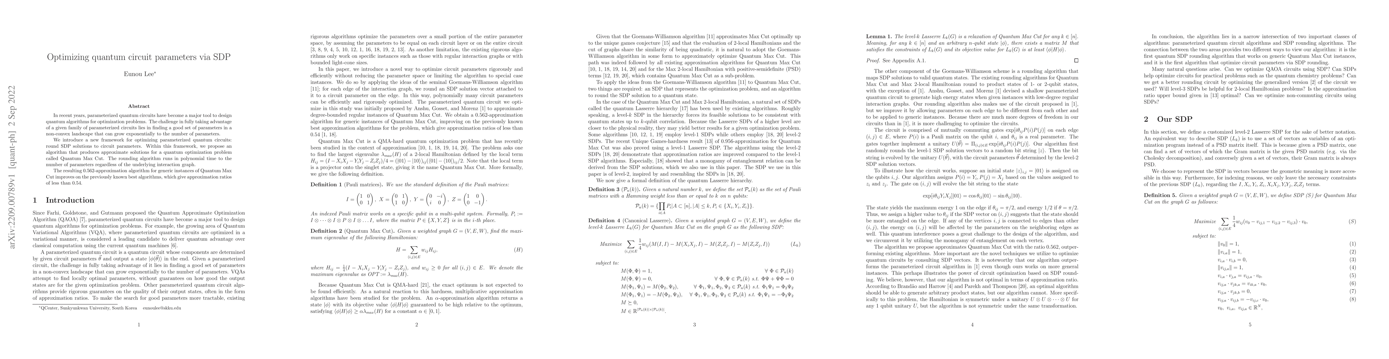 Thumbnail for Optimizing quantum circuit parameters via SDP