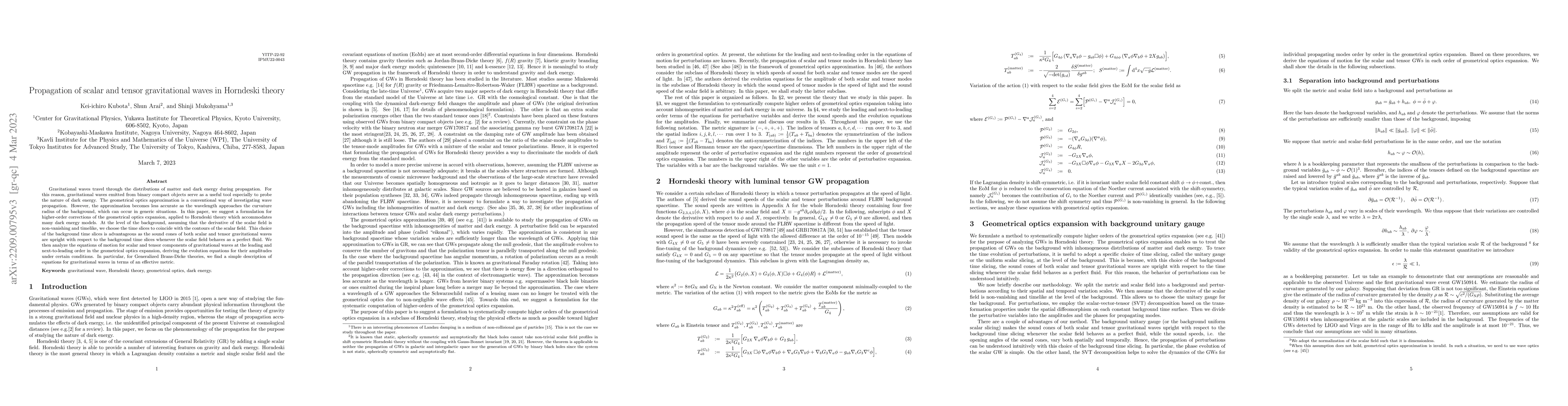 Thumbnail for Propagation of scalar and tensor gravitational waves in Horndeski theory