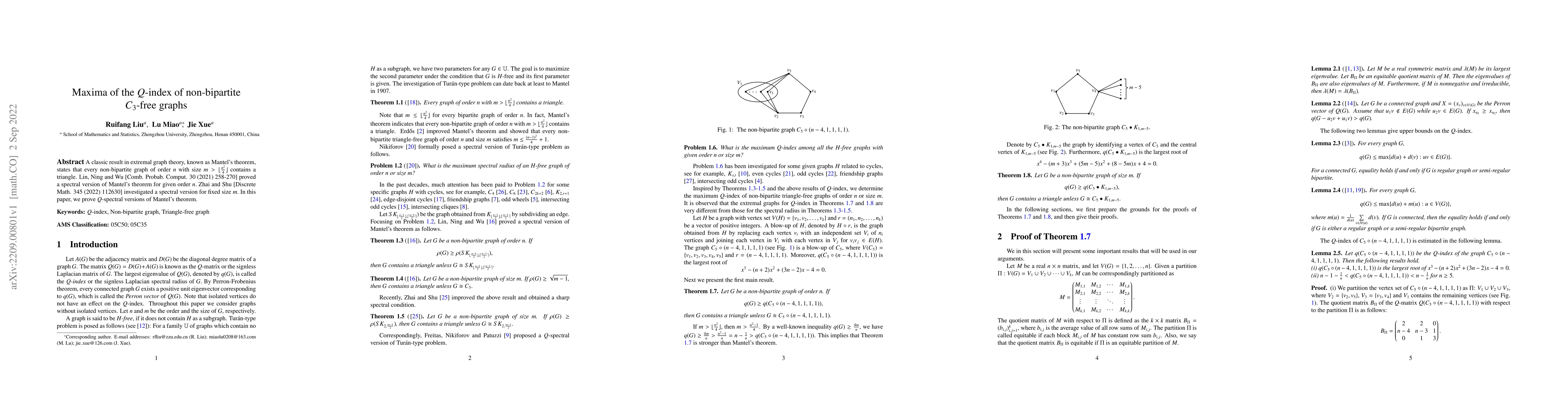 Thumbnail for Maxima of the $Q$-index of non-bipartite $C_{3}$-free graphs