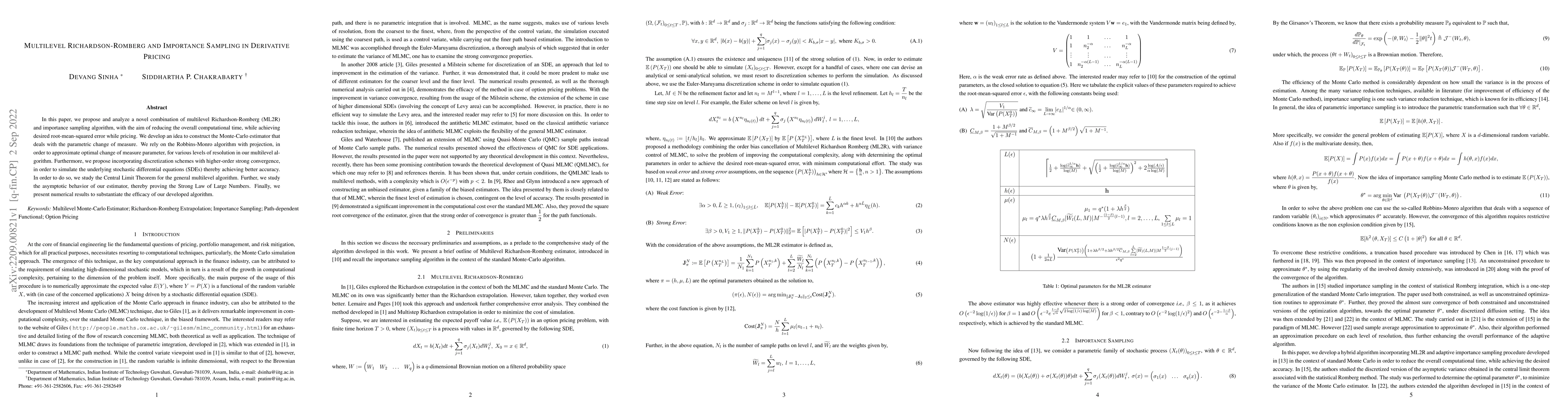Thumbnail for Multilevel Richardson-Romberg and Importance Sampling in Derivative
  Pricing