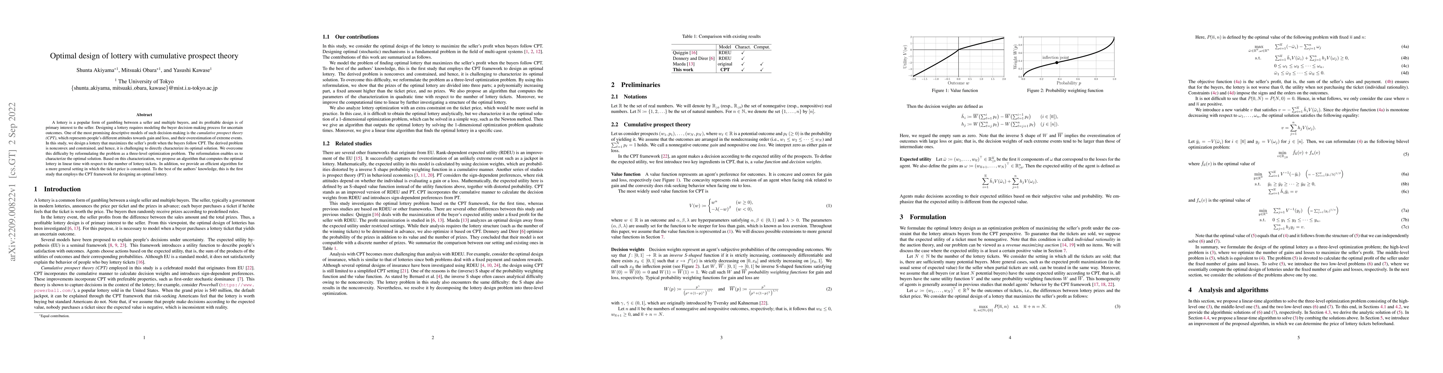 Thumbnail for Optimal design of lottery with cumulative prospect theory
