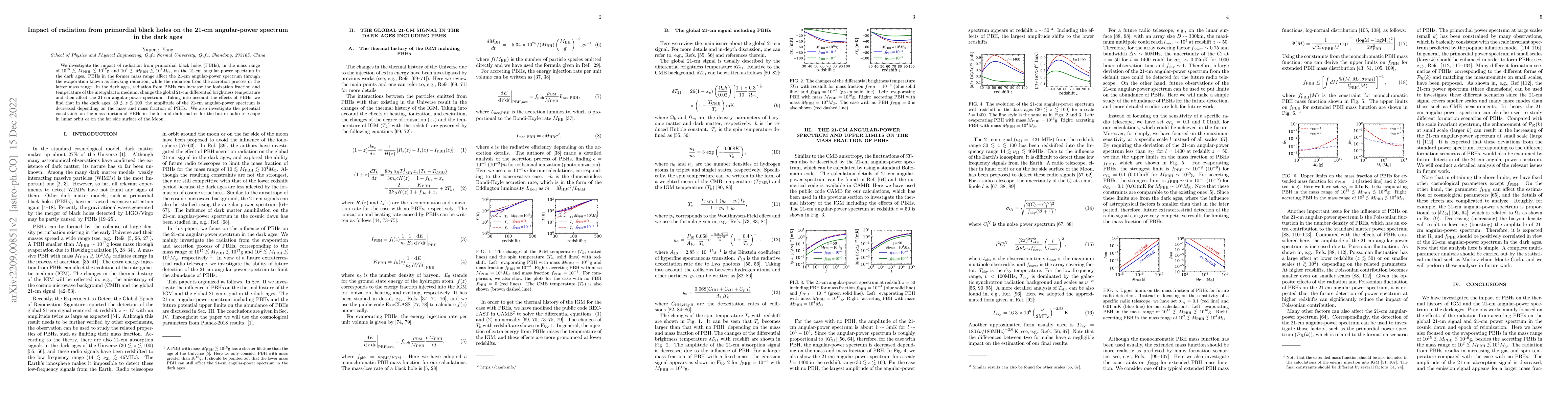 Thumbnail for Impact of radiation from primordial black holes on the 21-cm
  angular-power spectrum in the dark ages