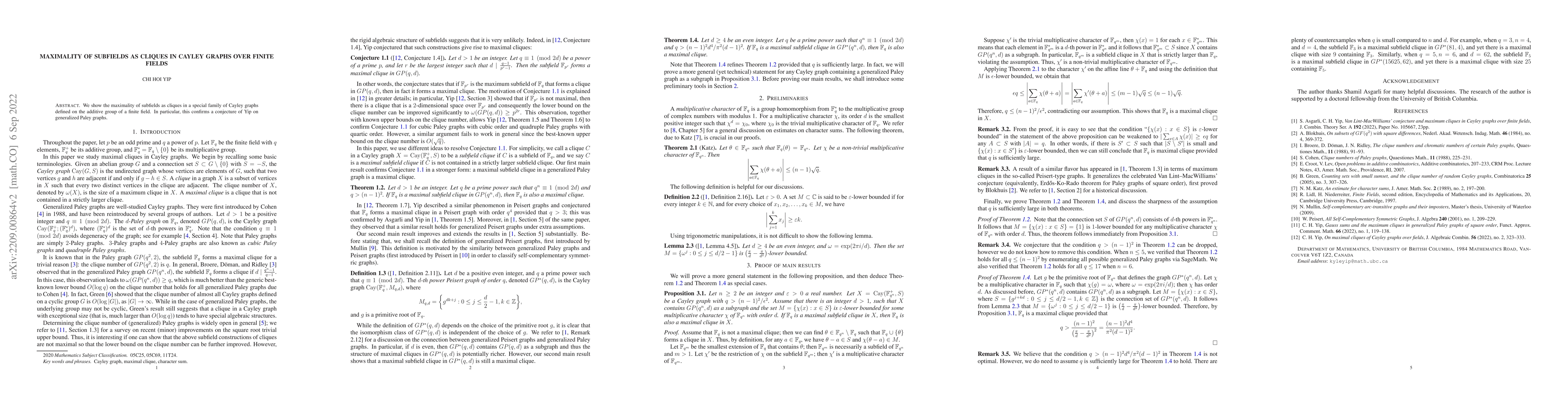 Thumbnail for Maximality of subfields as cliques in Cayley graphs over finite fields