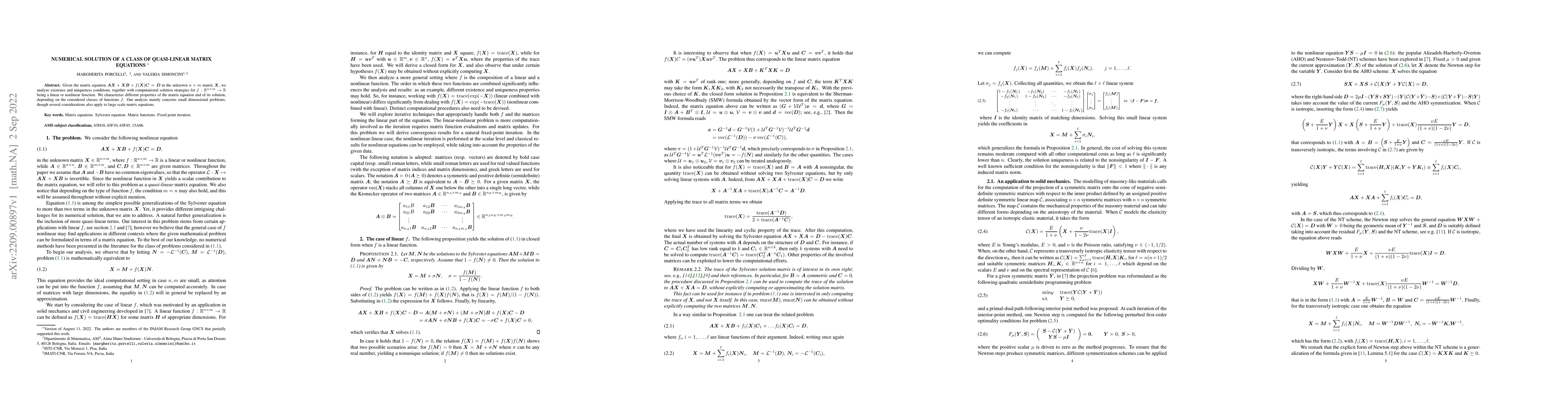 Thumbnail for Numerical solution of a class of quasi-linear matrix equations