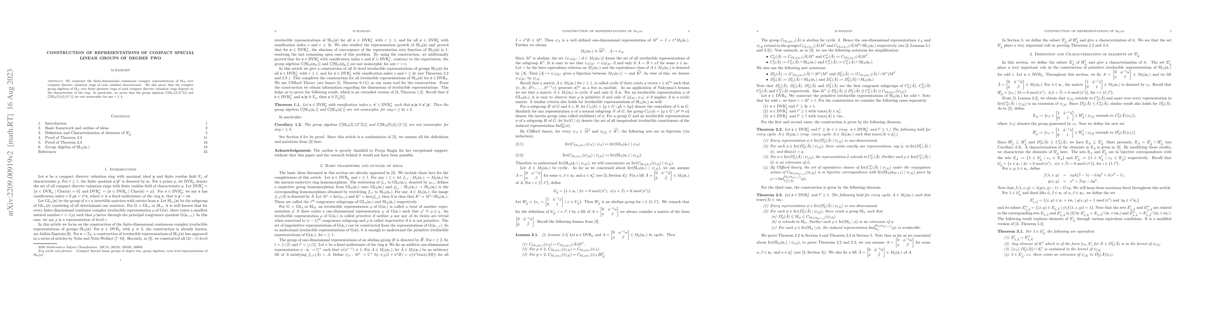 Thumbnail for Construction of representations of compact special linear groups of
  degree two
