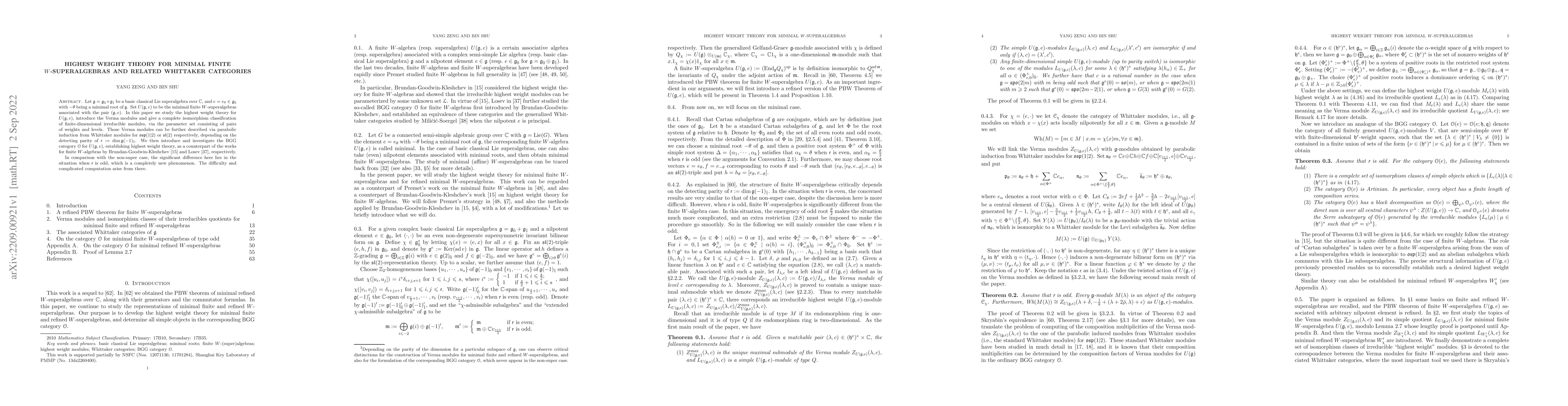 Thumbnail for Highest weight theory for minimal finite $W$-superalgebras and related
  Whittaker categories