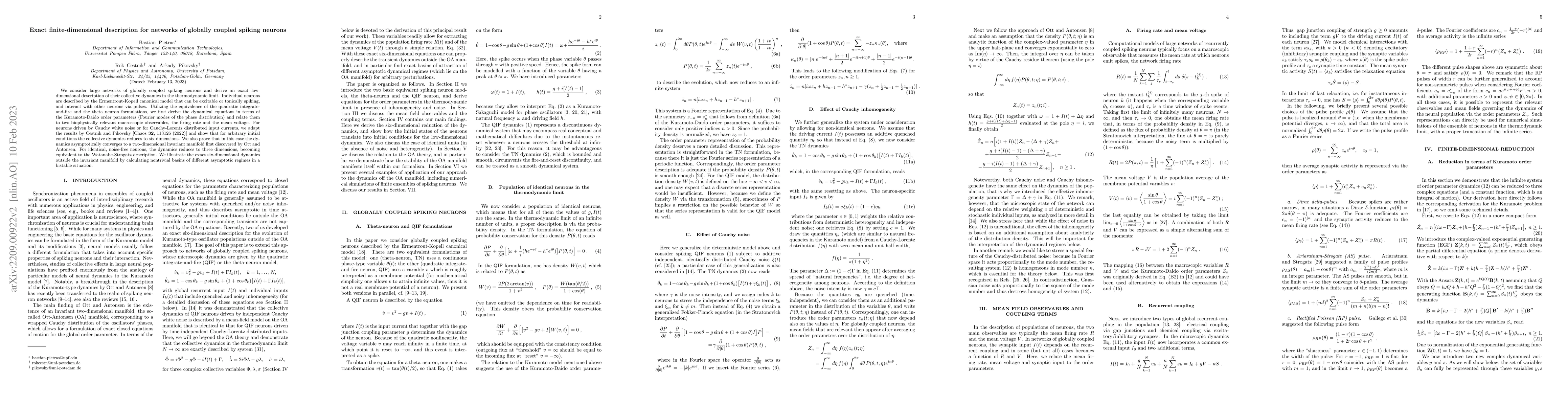 Thumbnail for Exact finite-dimensional description for networks of globally coupled
  spiking neurons