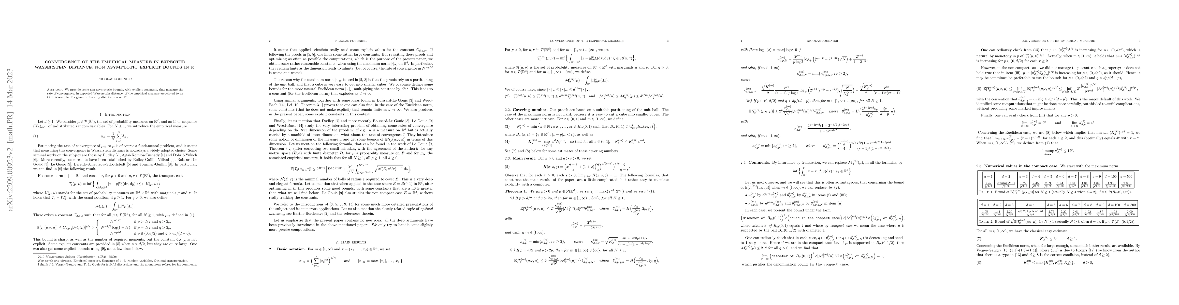 Thumbnail for Convergence of the empirical measure in expected Wasserstein distance:
  non asymptotic explicit bounds in $\mathbb{R}^d$