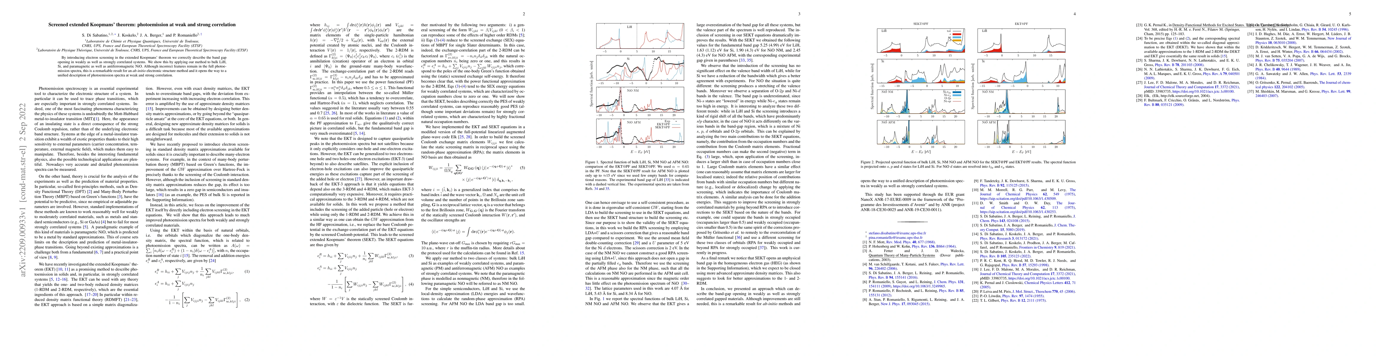 Thumbnail for Screened extended Koopmans' theorem: photoemission at weak and strong
  correlation