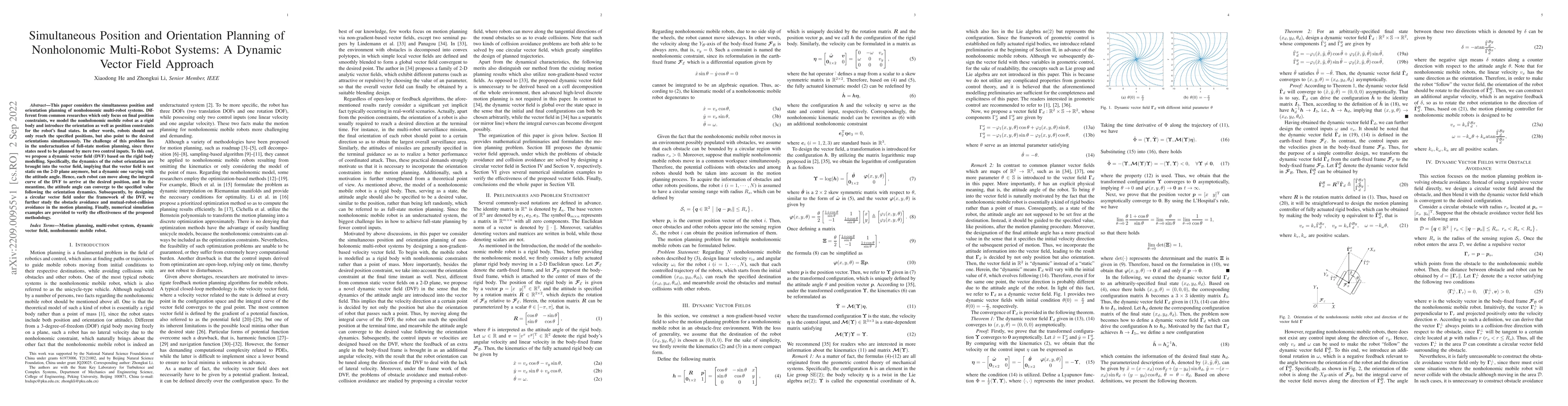 Thumbnail for Simultaneous Position and Orientation Planning of Nonholonomic
  Multi-Robot Systems: A Dynamic Vector Field Approach