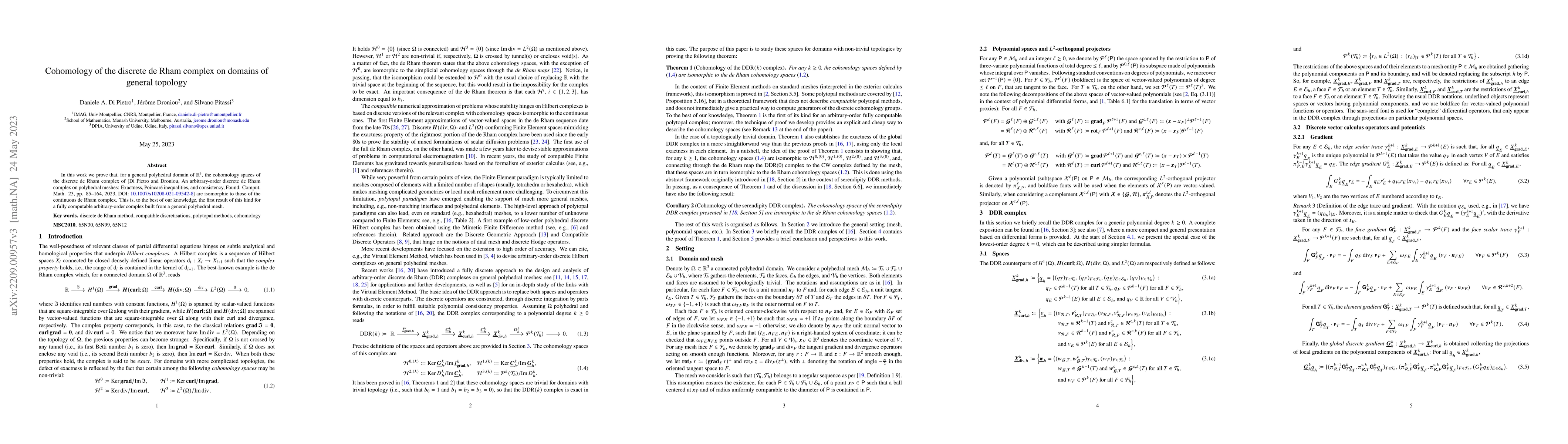 Thumbnail for Cohomology of the discrete de Rham complex on domains of general
  topology